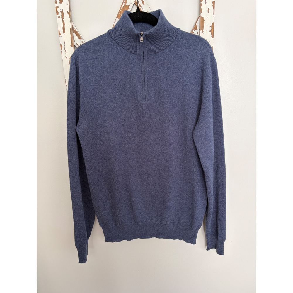 Luca Faloni Cashmere Sweater 1/4 Zip Mens M Blue Made Italy Luxury Lightweight